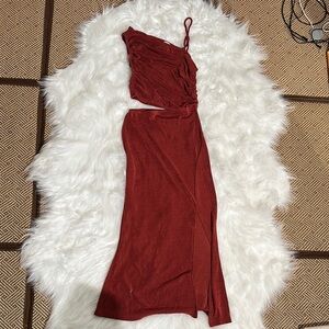 Hello Molly One-Shoulder Rust Dress